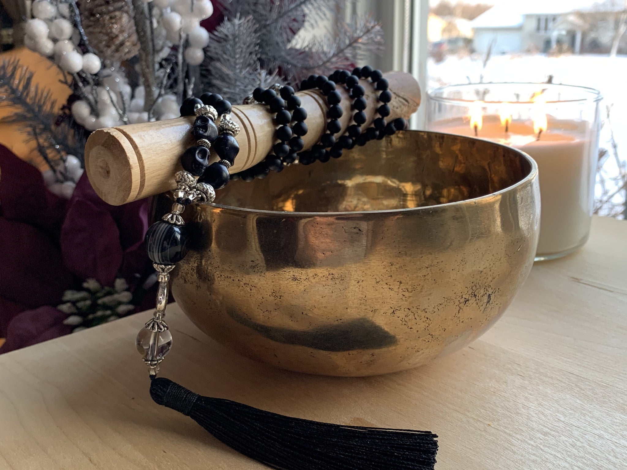 CINDER Mala necklace with Black Onyx and Clear Quartz