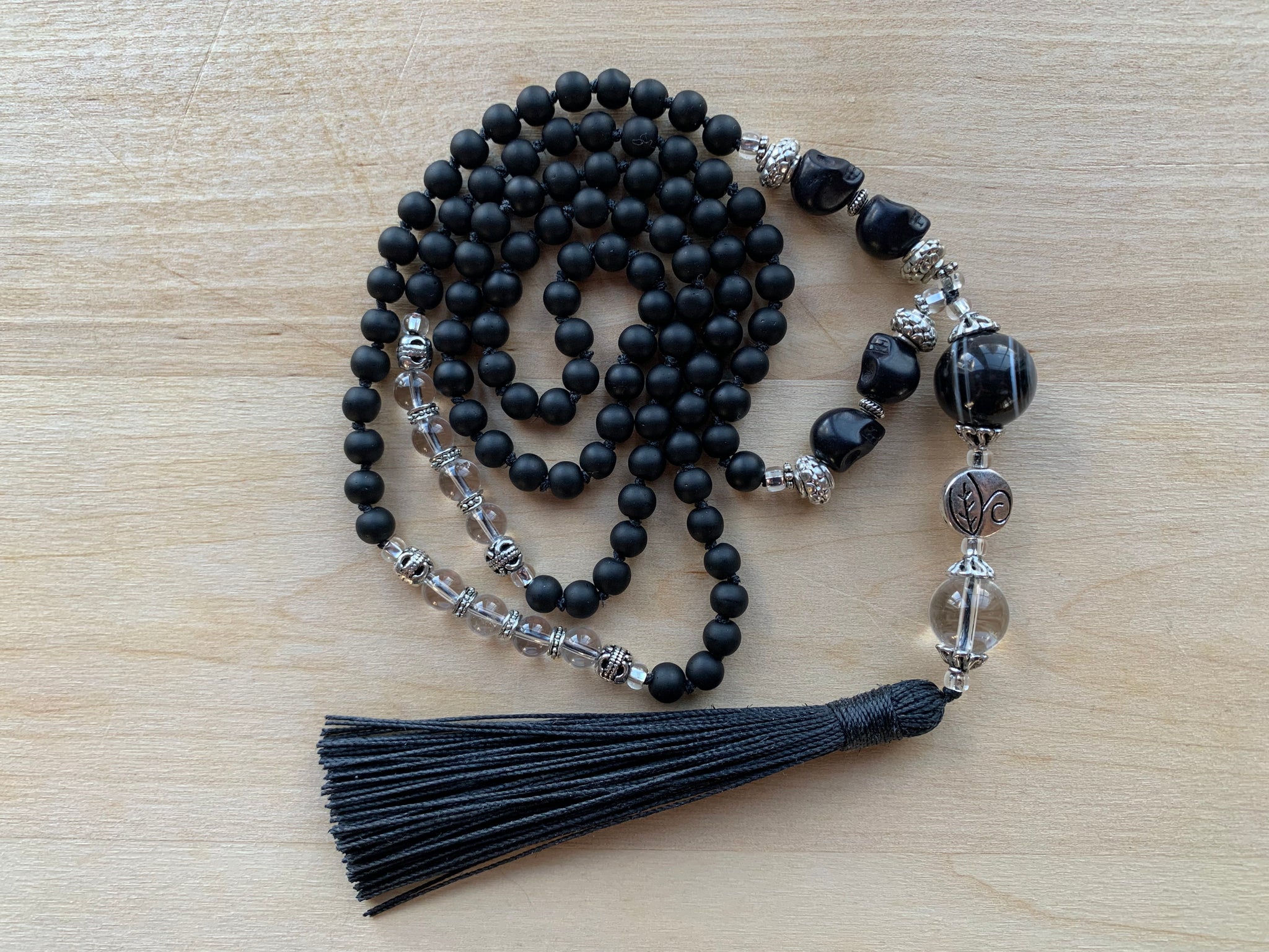 CINDER Mala necklace with Black Onyx and Clear Quartz