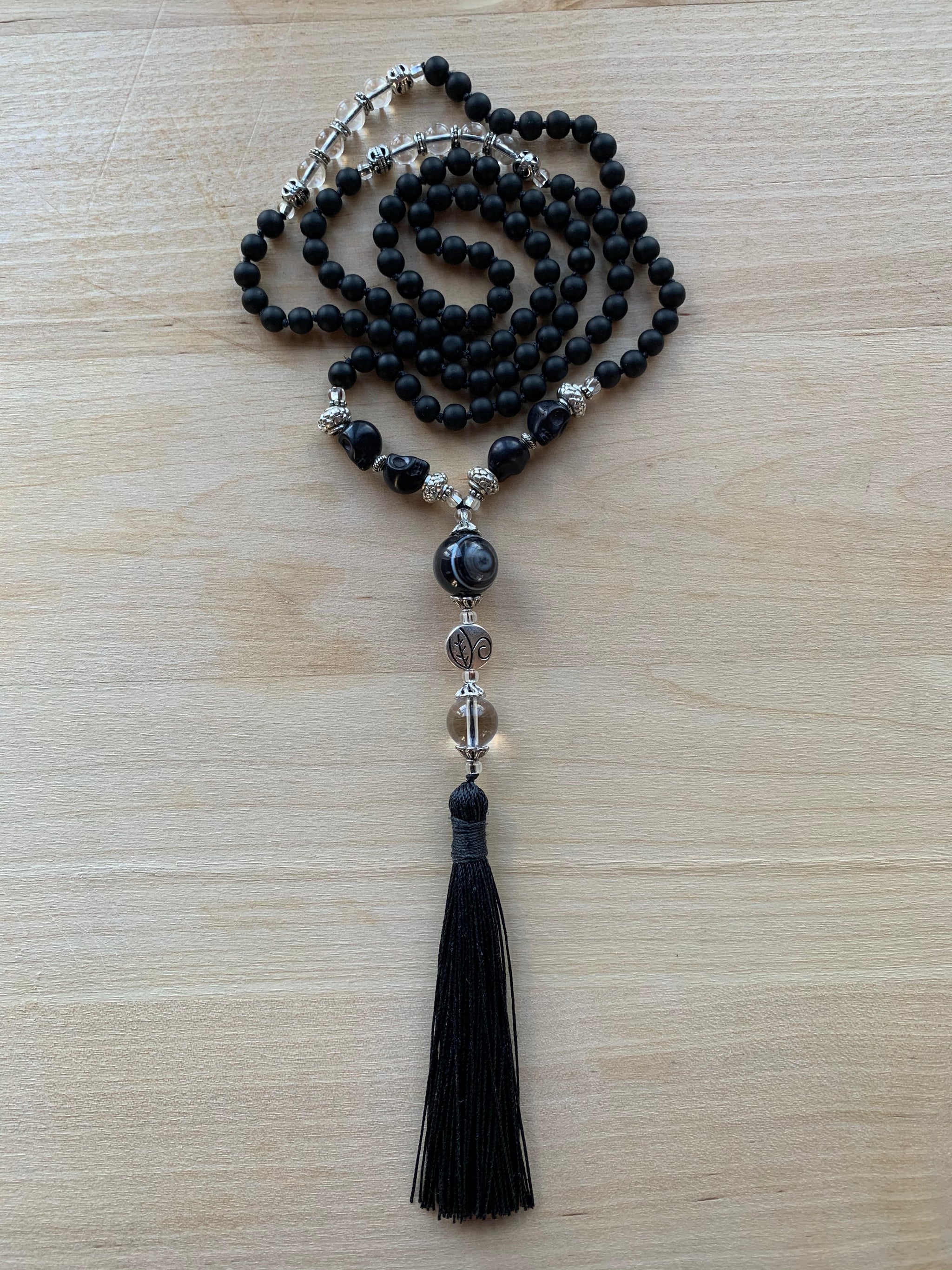 CINDER Mala necklace with Black Onyx and Clear Quartz