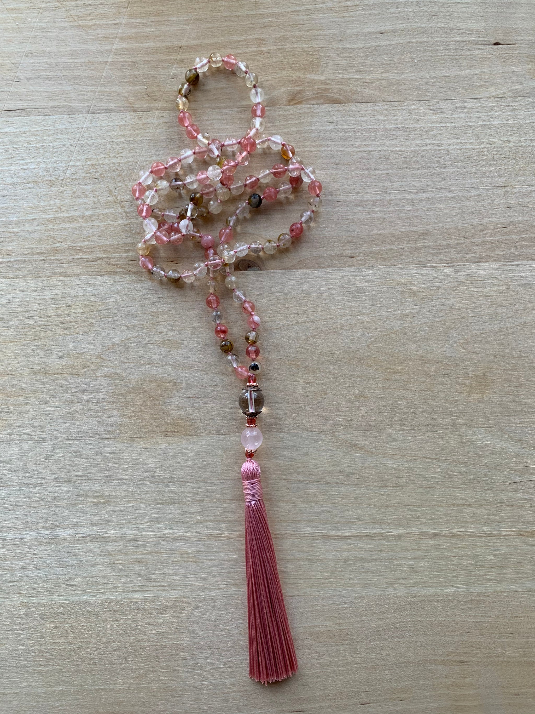 COLIMA Cherry Quartz Mala necklace for meditation