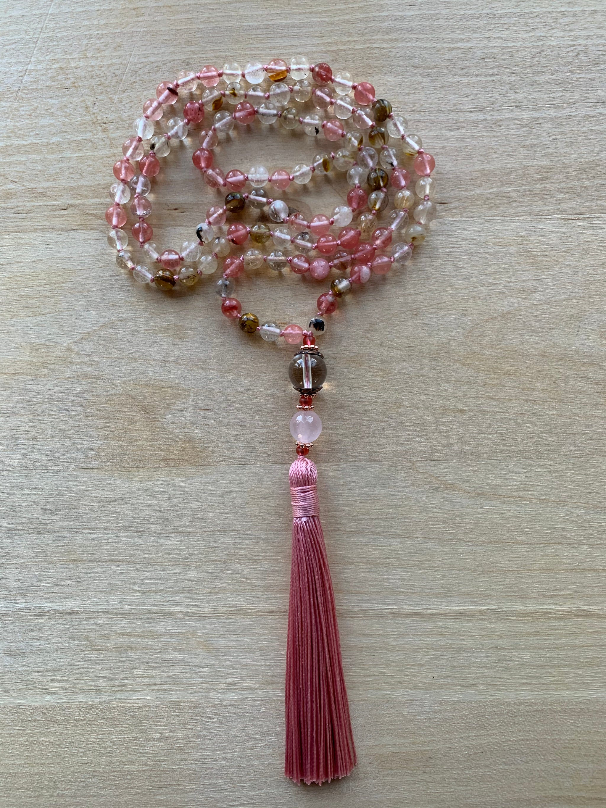 COLIMA Cherry Quartz Mala necklace for meditation