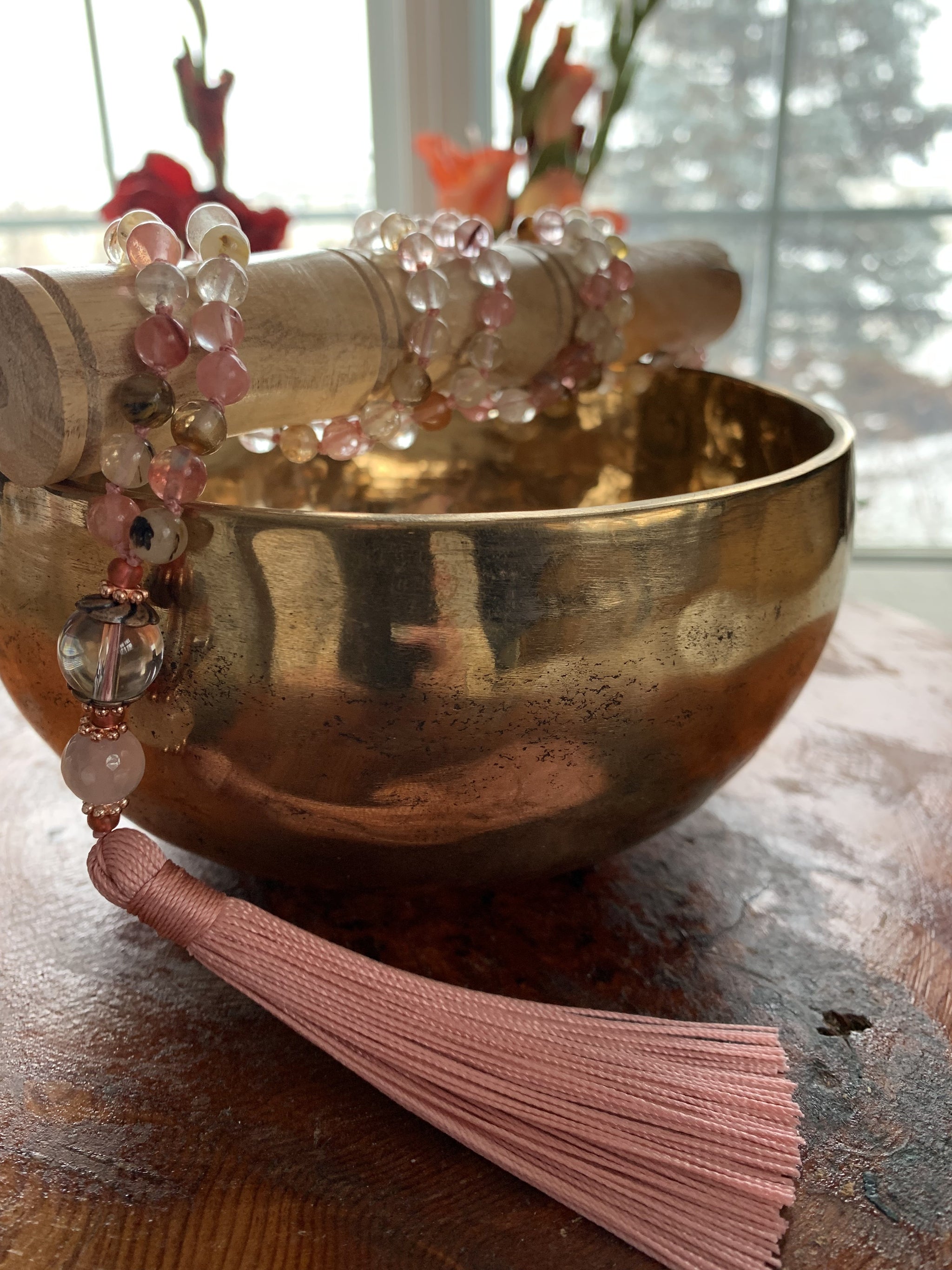 COLIMA Cherry Quartz Mala necklace for meditation