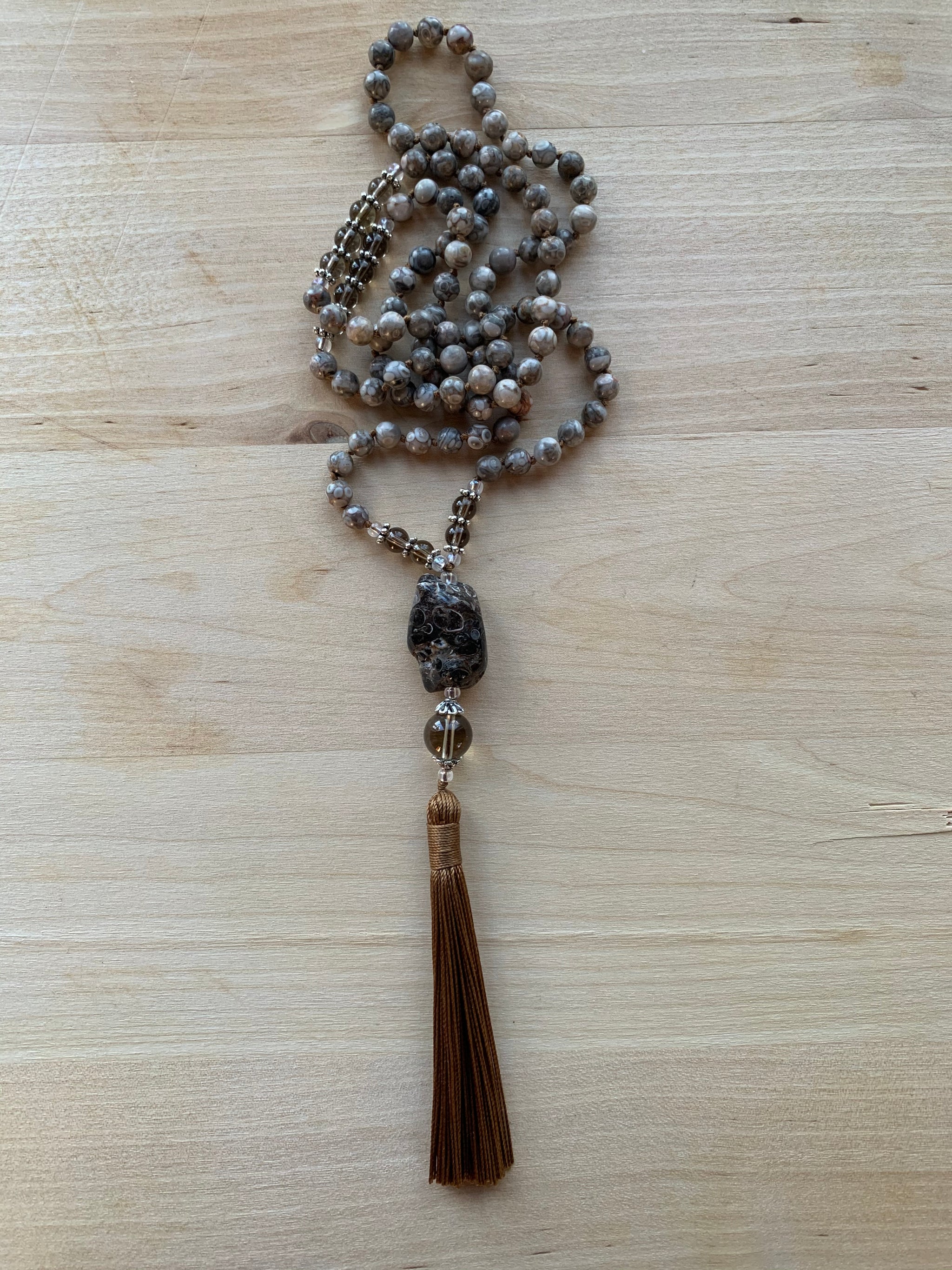 CORVO Fossil Agate Mala necklace