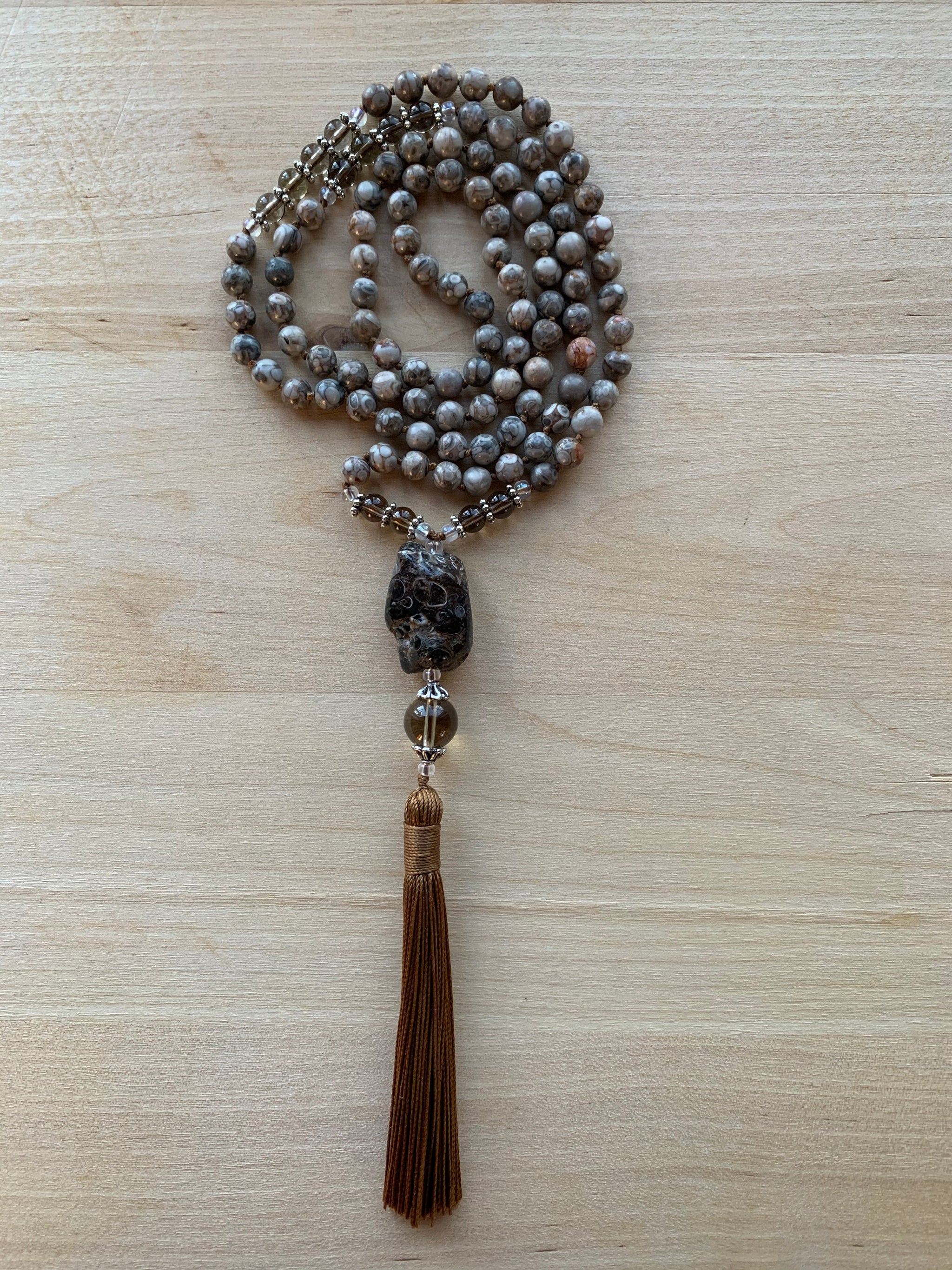 CORVO Fossil Agate Mala necklace