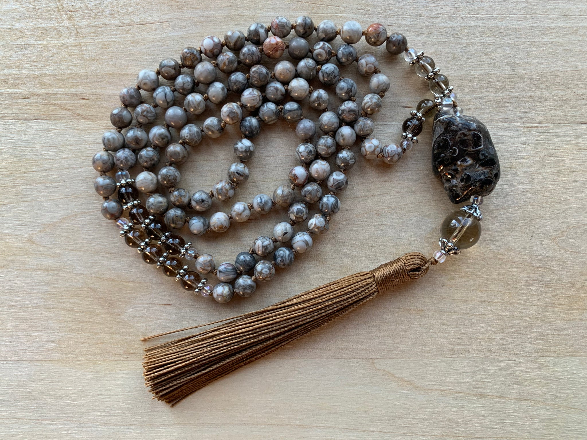 CORVO Fossil Agate Mala necklace