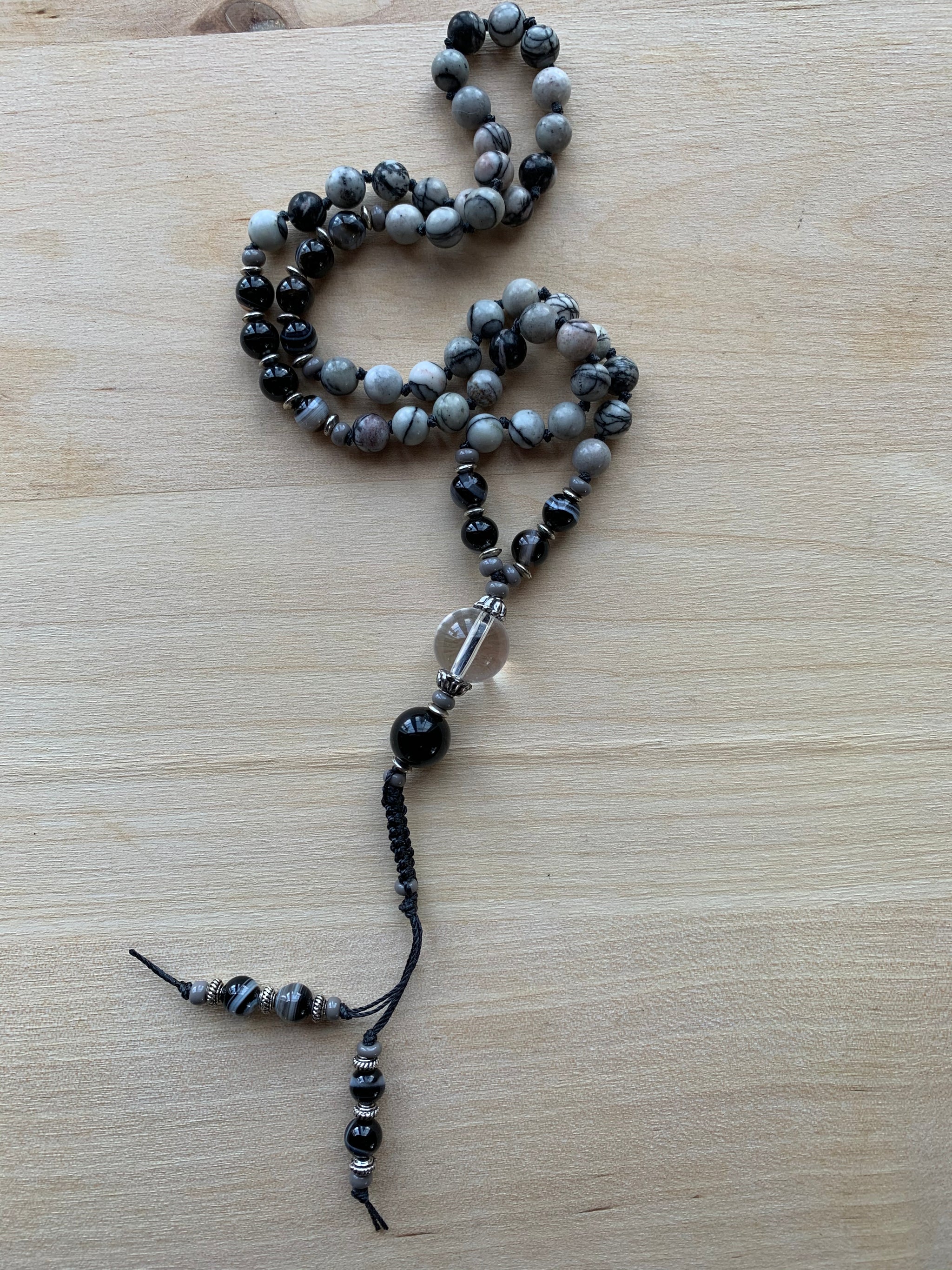 Black Silk stone half-mala