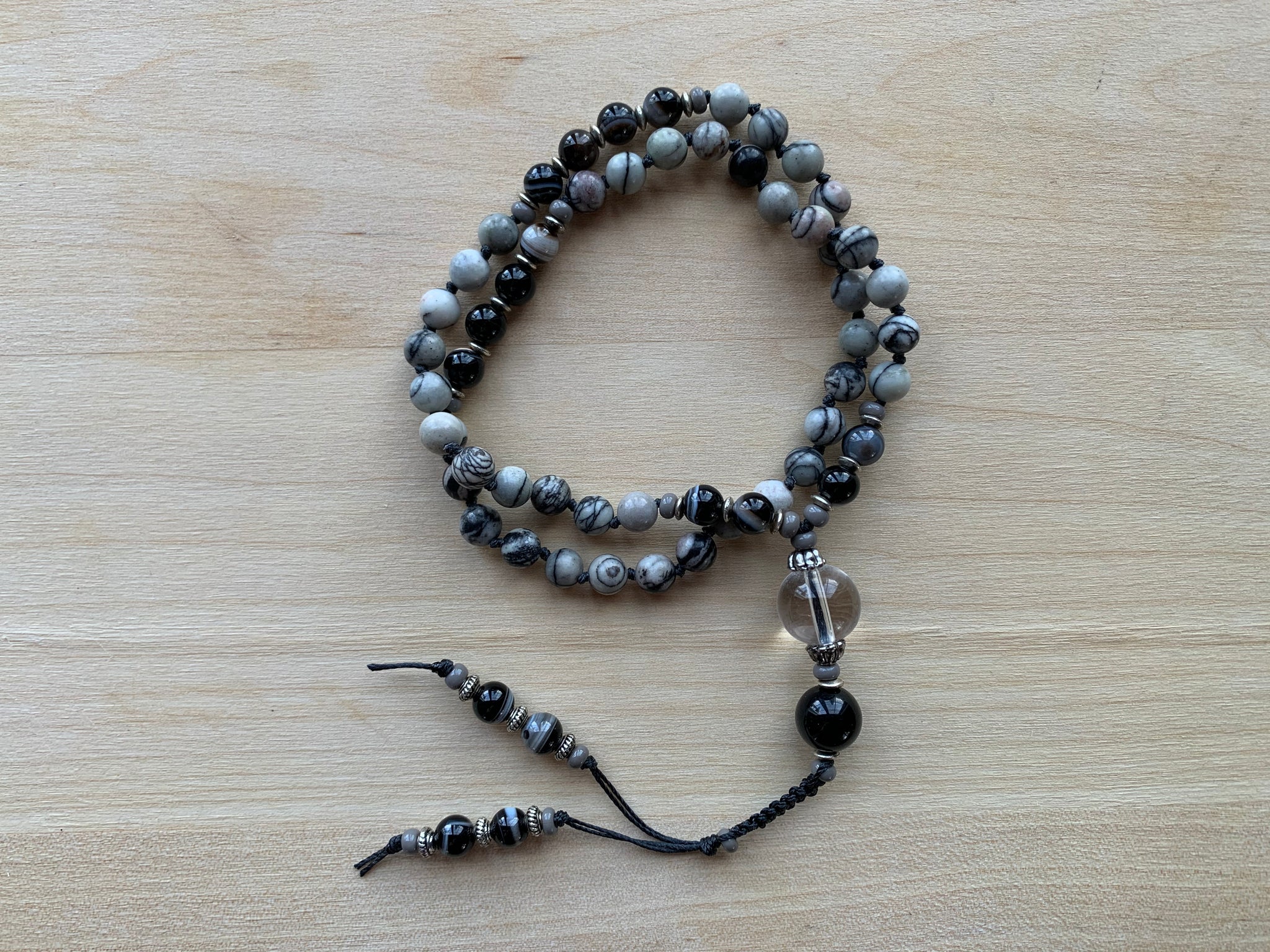 Black Silk stone half-mala