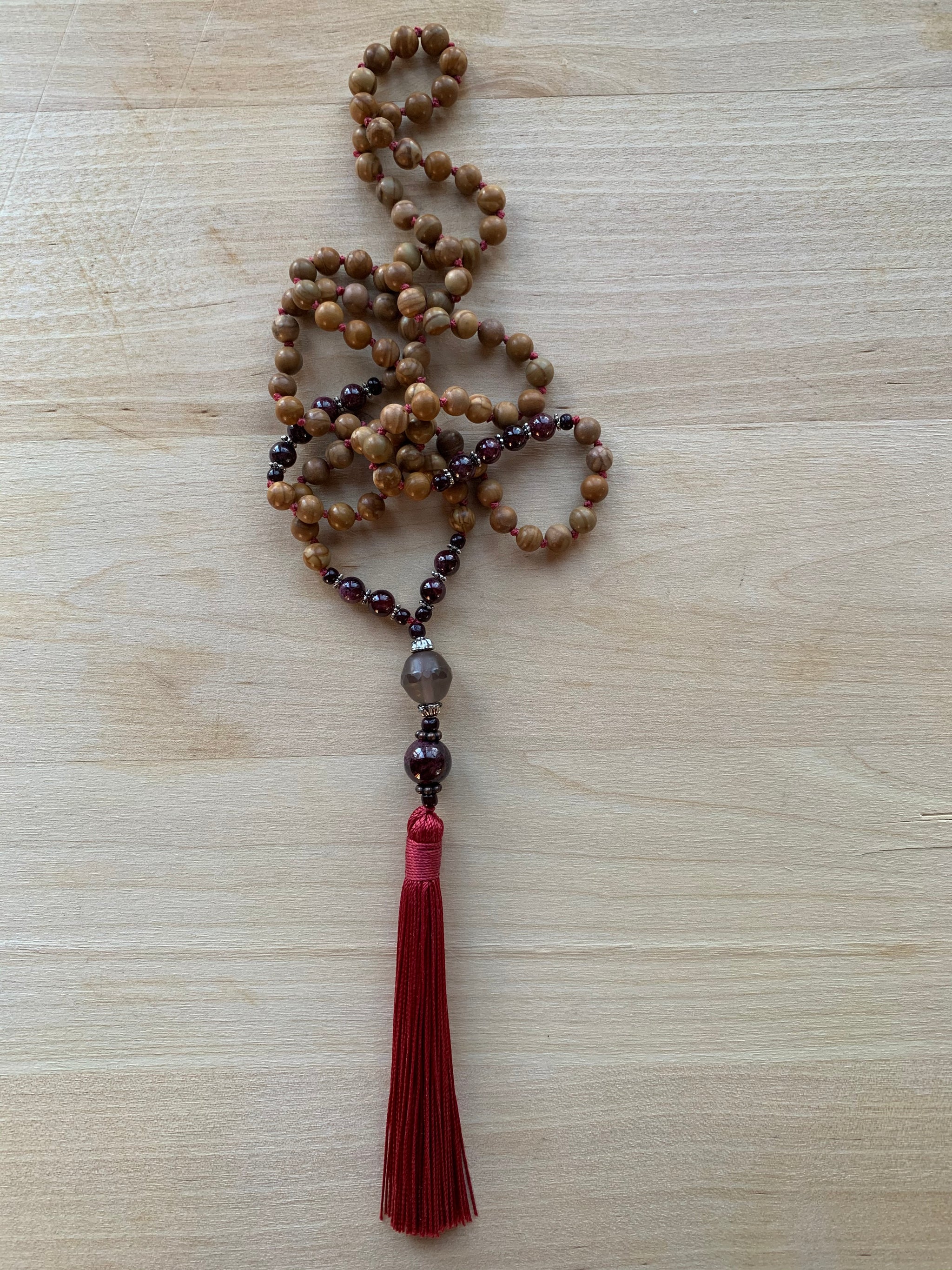 NONDA Gold Lace Agate stone mala necklace for meditation