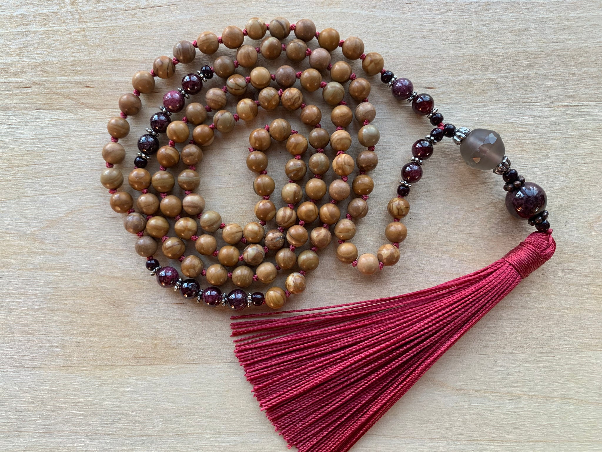 NONDA Gold Lace Agate stone mala necklace for meditation
