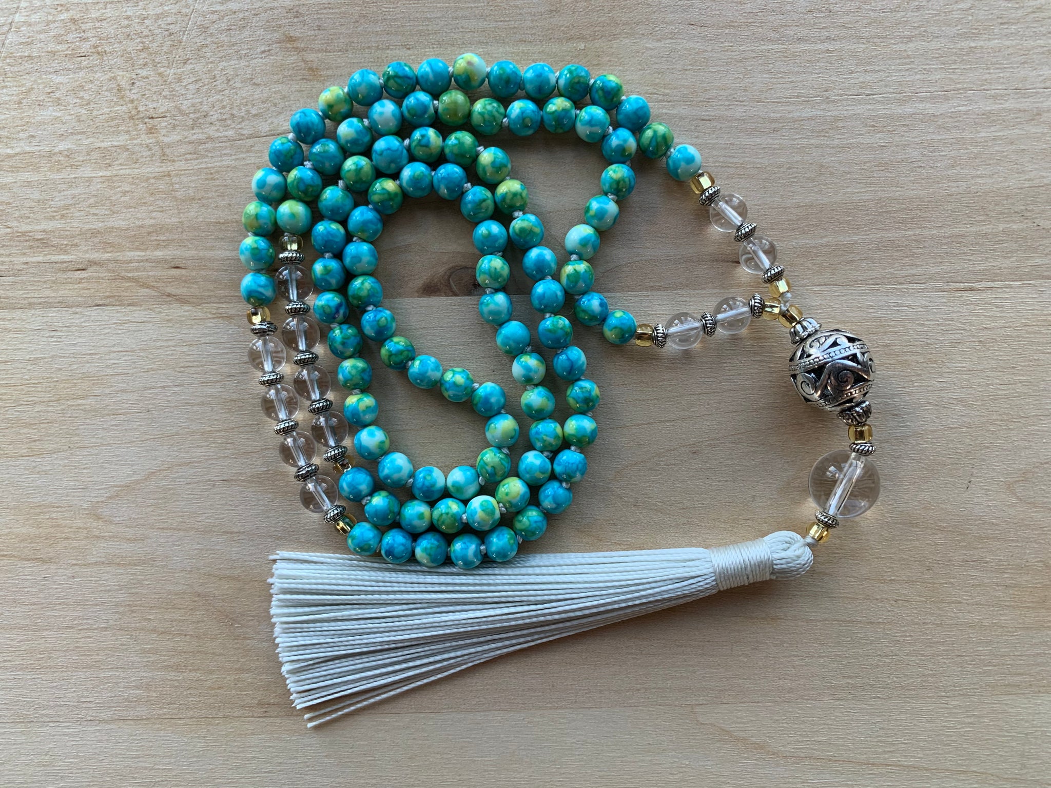 OROSI Ocean White Jade (Turquoise) Mala Necklace