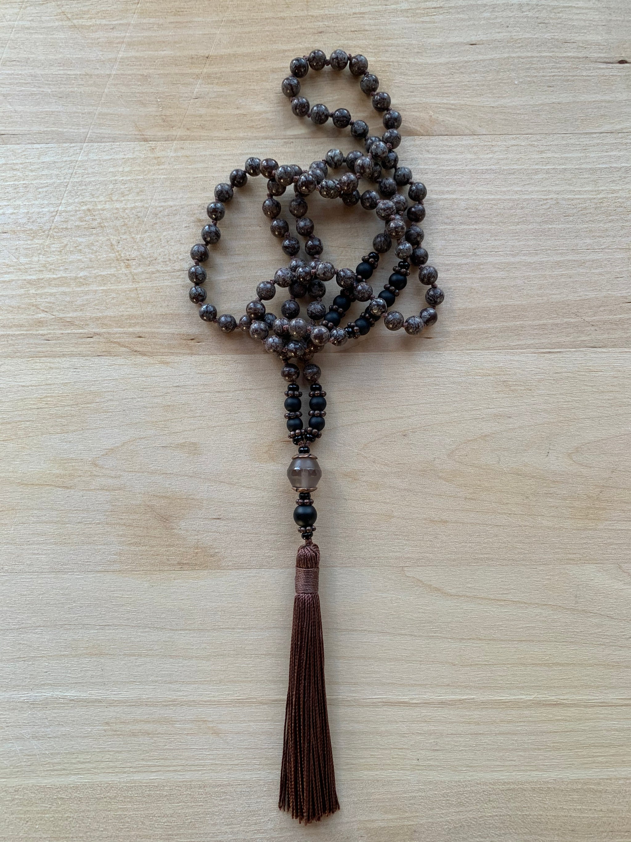 Segula SnowFlake Obsidian Mala necklace