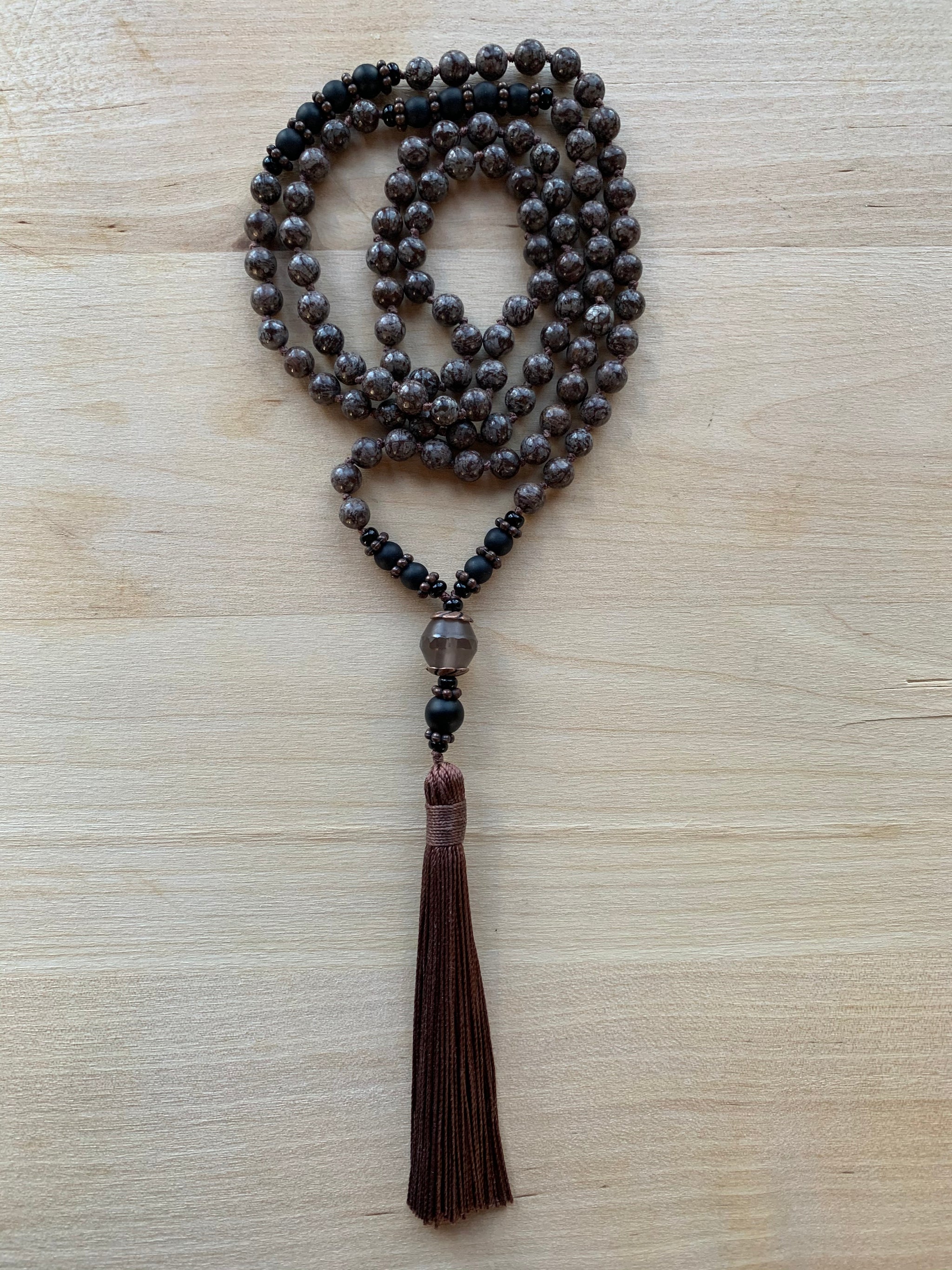 Segula SnowFlake Obsidian Mala necklace