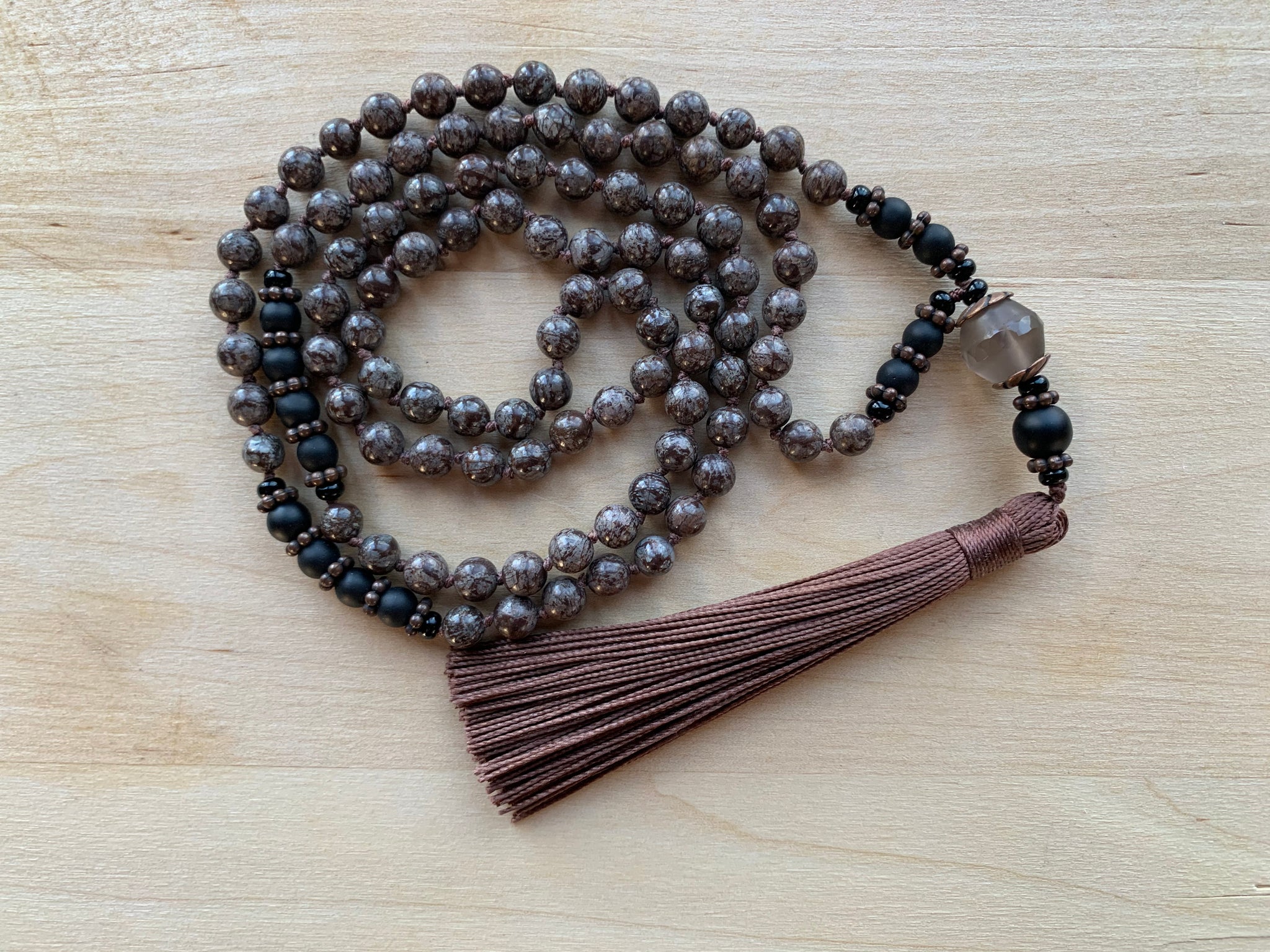 Segula SnowFlake Obsidian Mala necklace