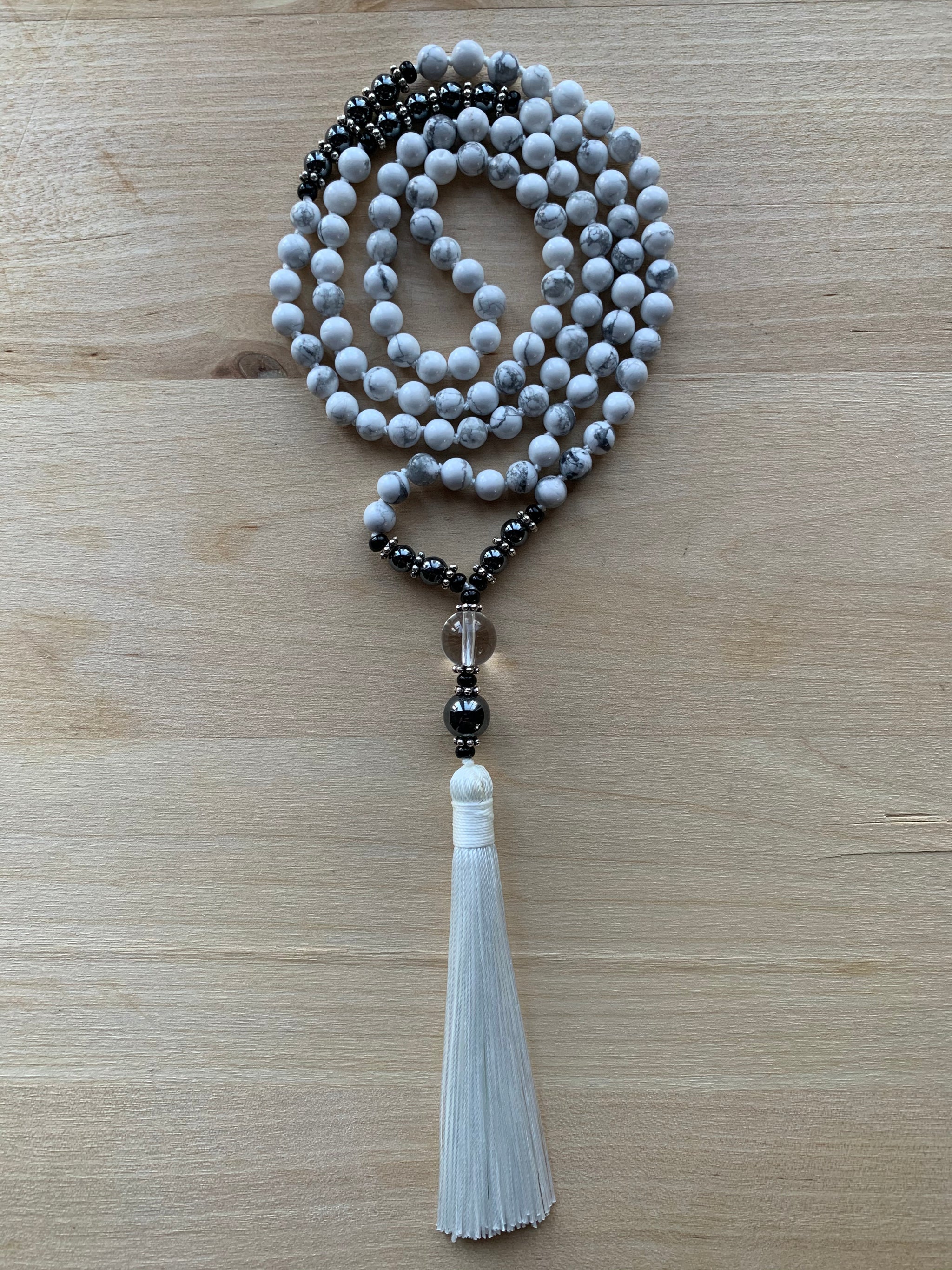 TANA White Howlite stone mala necklace for meditation