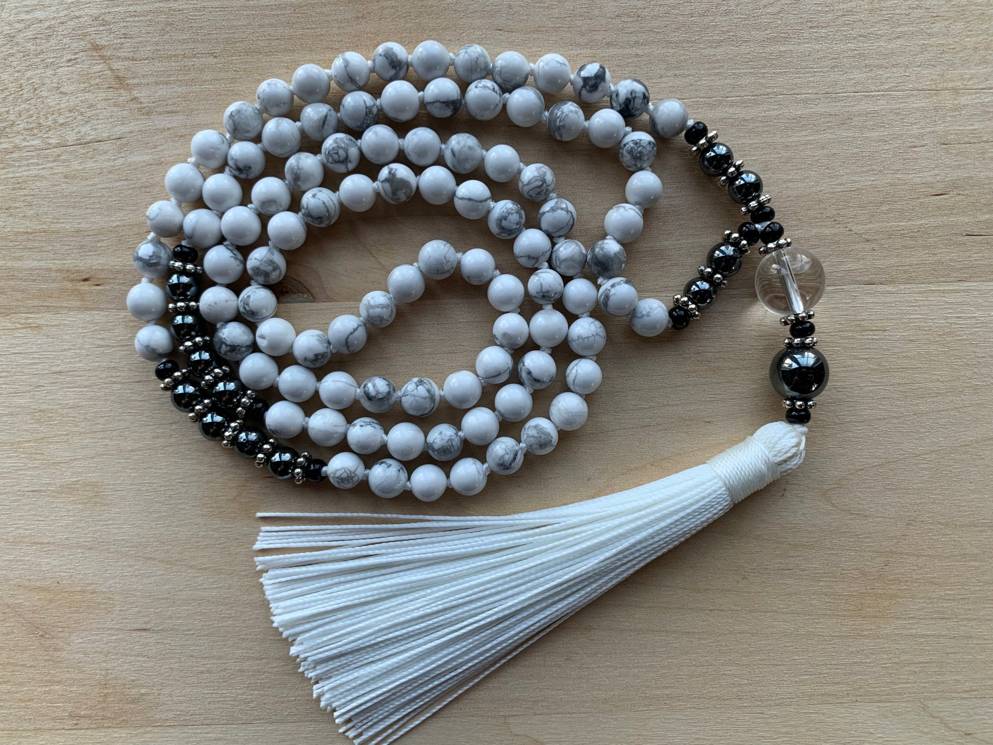 TANA White Howlite stone mala necklace for meditation