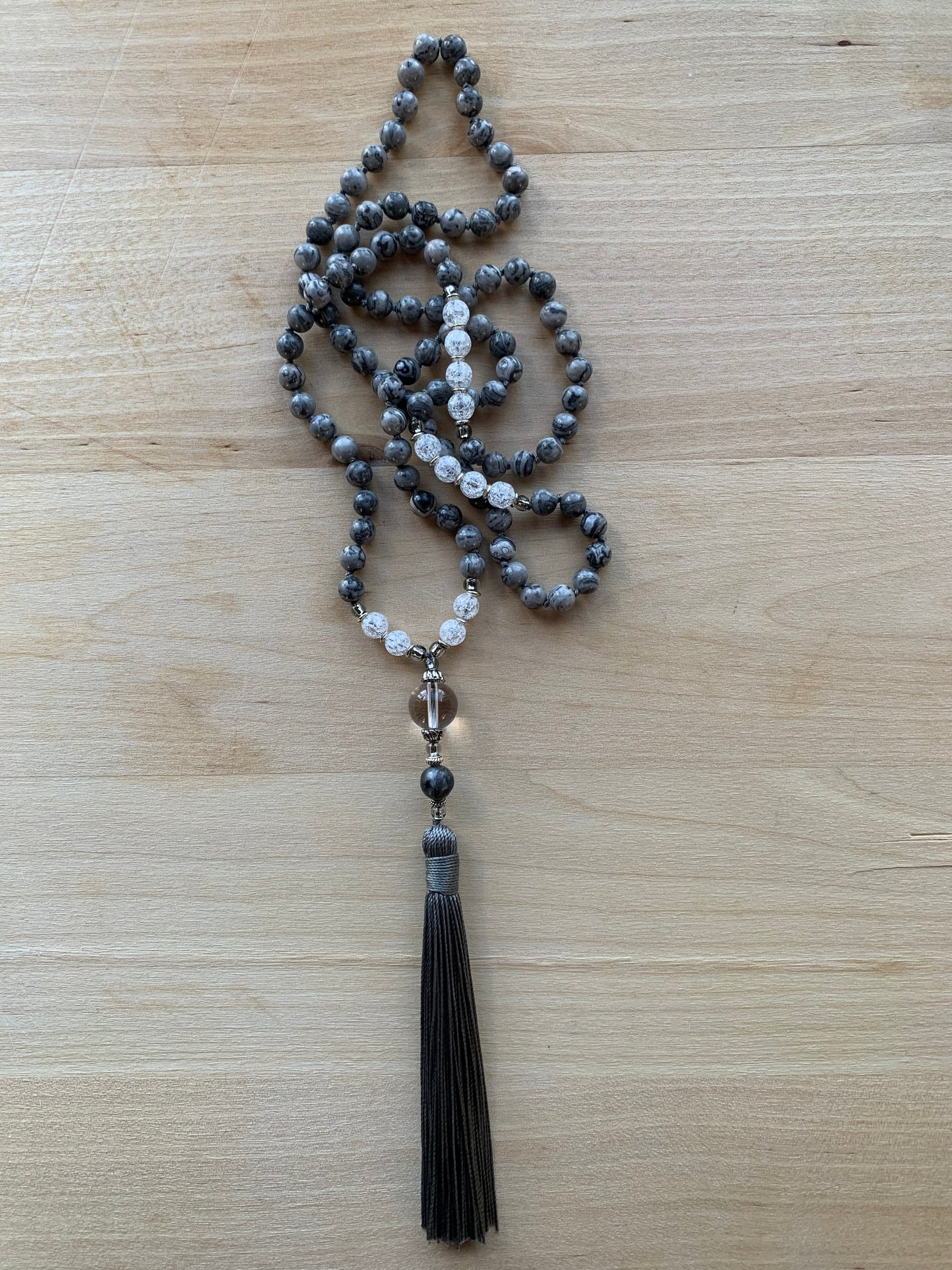 TENORIO Grey Picture Jasper Mala Necklace