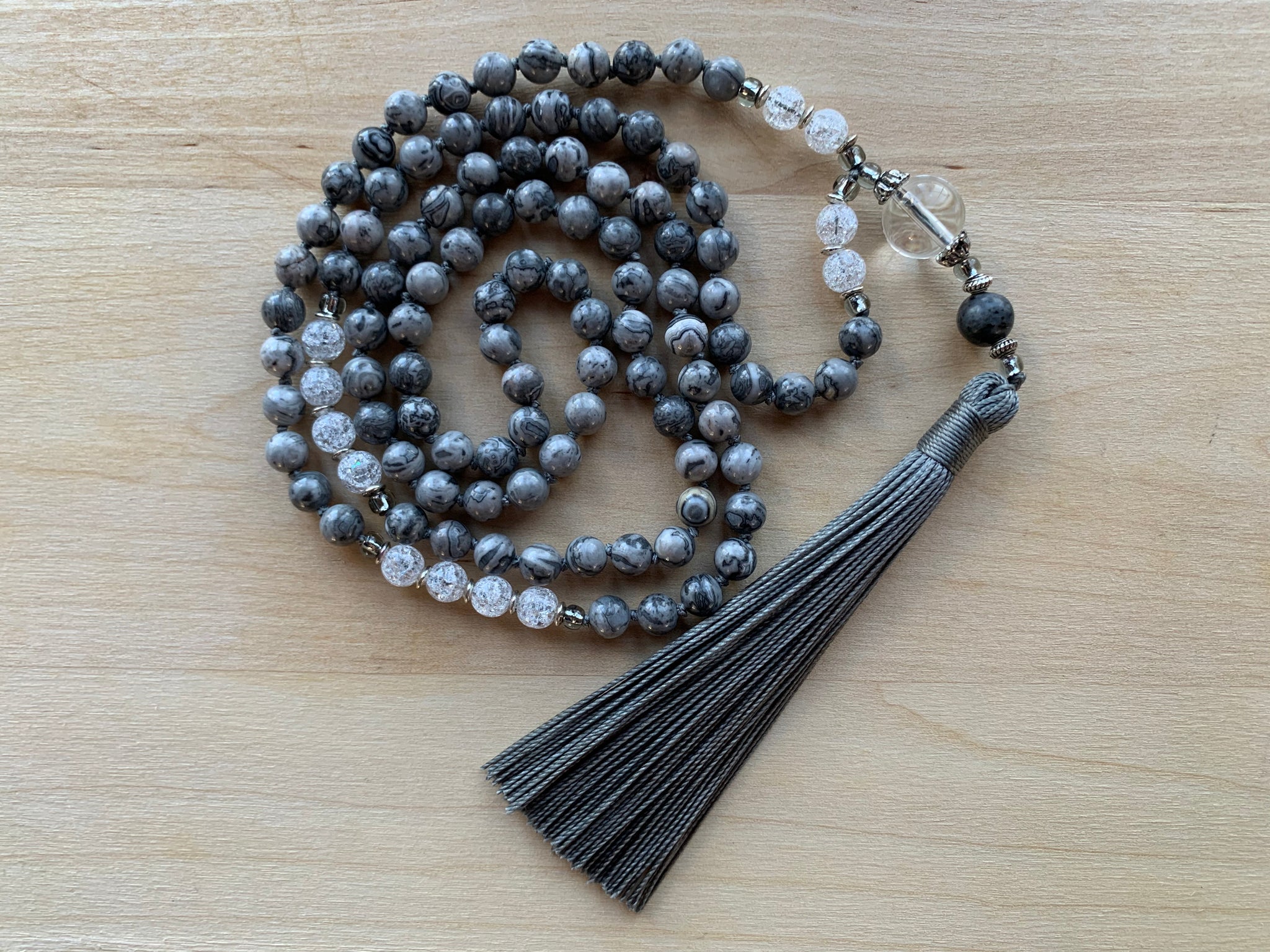 TENORIO Grey Picture Jasper Mala Necklace