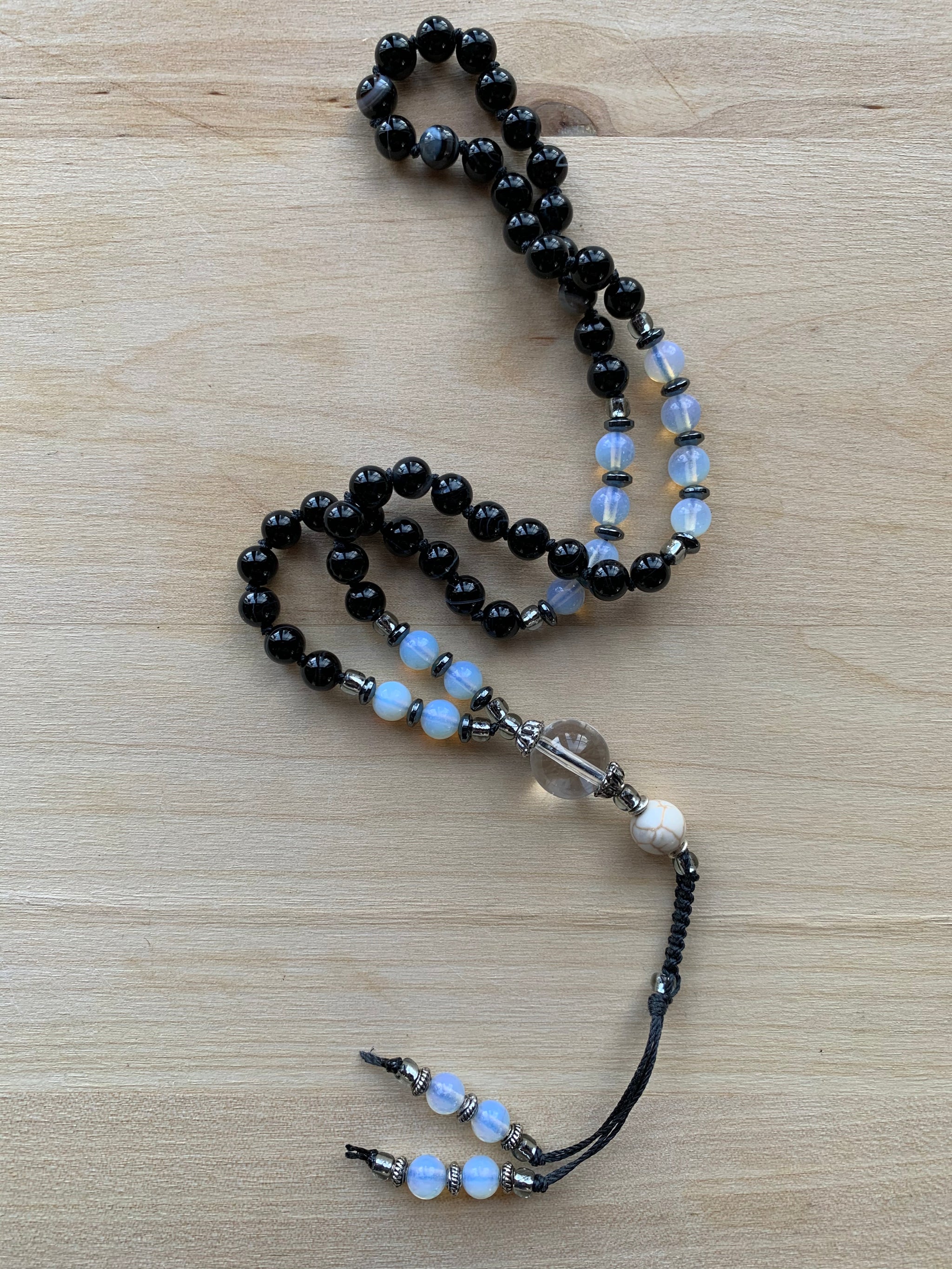 Black banded agate stone half-mala