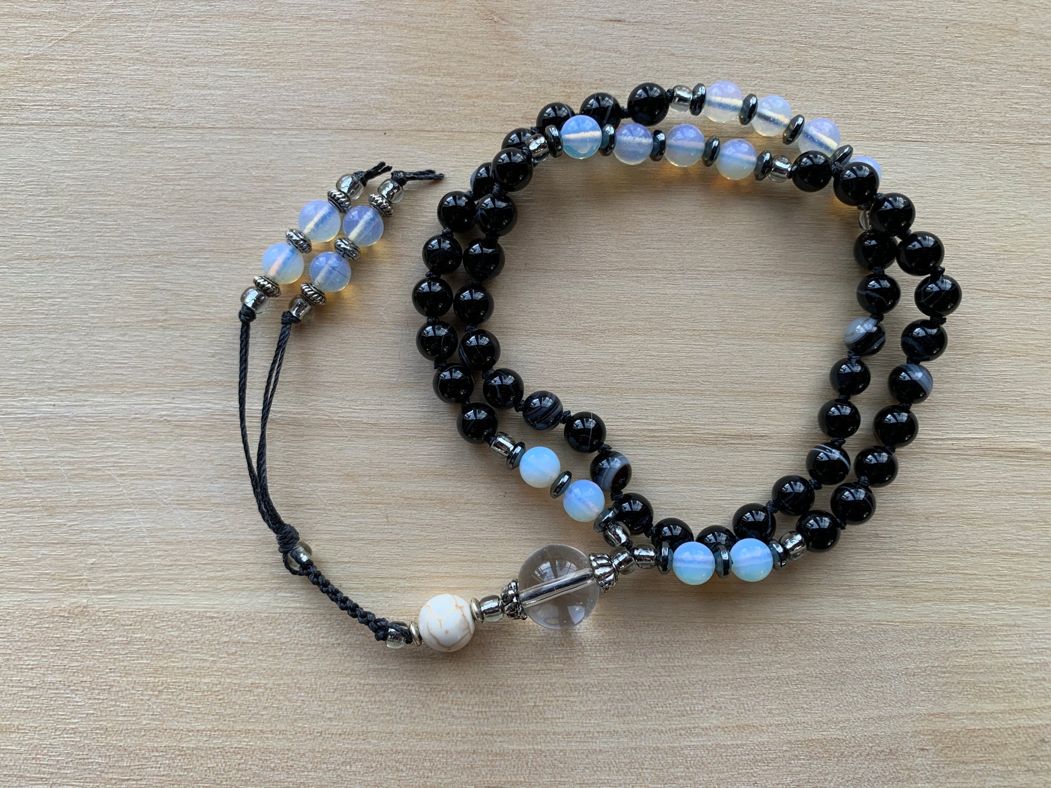 Black banded agate stone half-mala