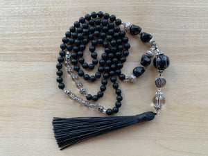 CINDER Mala necklace with Black Onyx and Clear Quartz