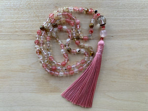 COLIMA Cherry Quartz Mala necklace for meditation
