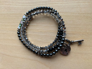 Haematite and Czech Crystal Mala Twist bracelet