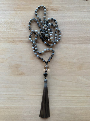 KISKA Black silk gemstone mala necklace for meditation