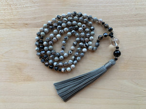 KISKA Black silk gemstone mala necklace for meditation