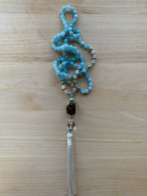 LAGUNA Blue Chalcedony and Serpentine Mala necklace