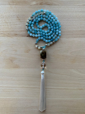 LAGUNA Blue Chalcedony and Serpentine Mala necklace