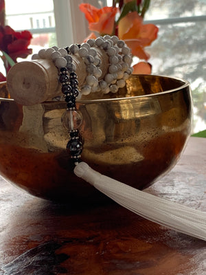 White Howlite stone mala necklace for meditation
