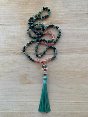 SAVO Moss Agate stone mala necklace for meditation
