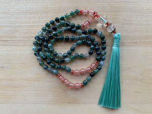 SAVO Moss Agate stone mala necklace for meditation