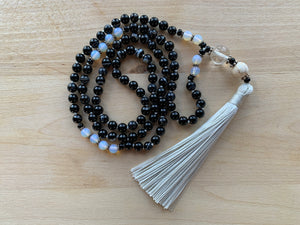 SOCCORO Black Banded Agate gemstone mala necklace for meditation