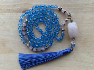 TICSANI Blue Chalcedony and Rose Quartz Mala necklace